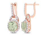 4.40 Carat (ctw) Green Quartz and White Topaz Dangle Earrings in Rose Sterling Silver
